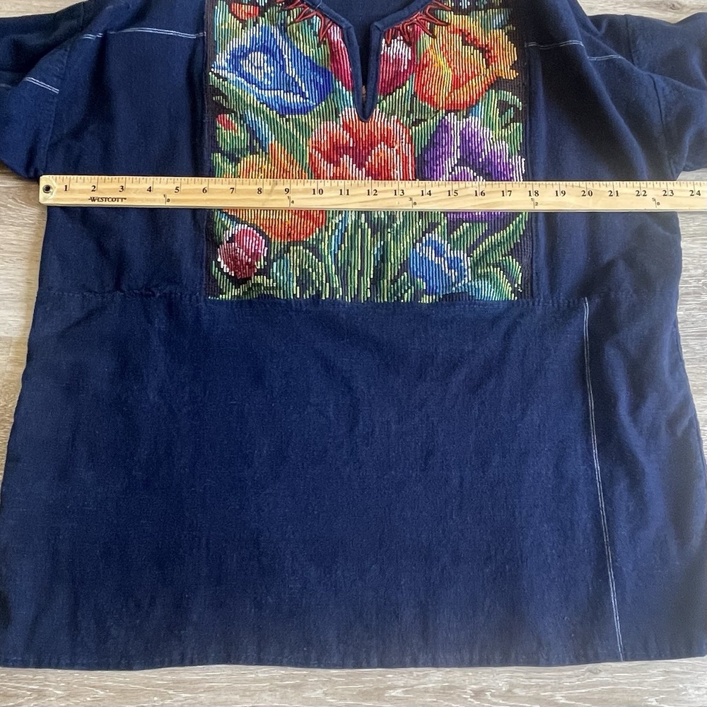 Guatemalan Hand Embroidered‎ Artisan Top Large Indigo Womens Folk Art Tunic** - Picture 4 of 7